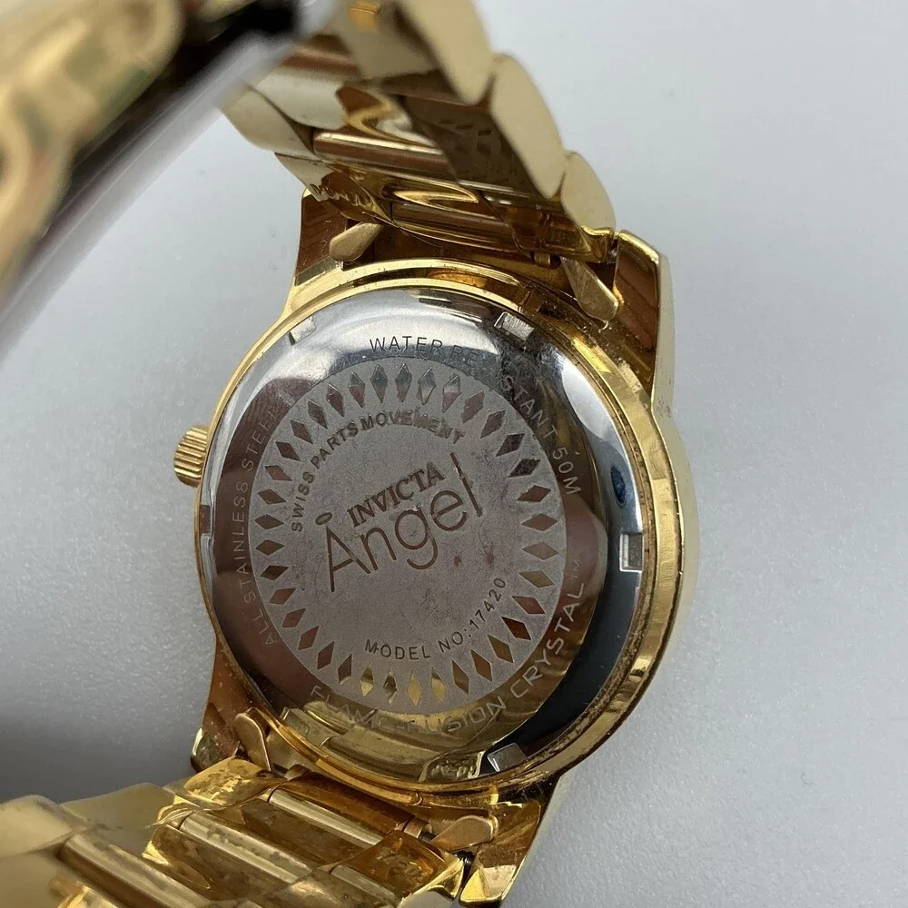 Invicta Angel 17420 Womens Watch 38mm Gold Tone Stainless Steel New Battery 6.5